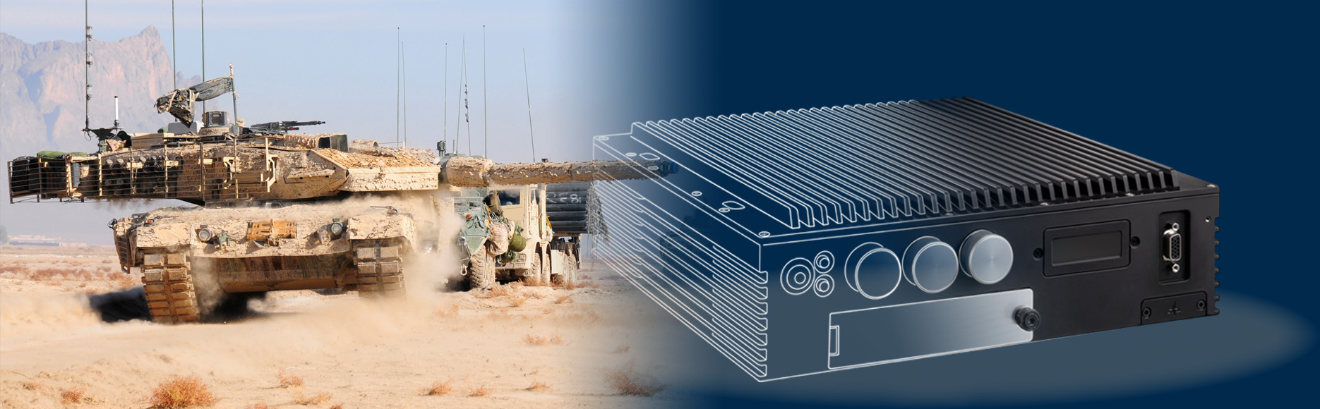 LEOPARD 2A4 during a mission in the desert and key visual of the vehicle server