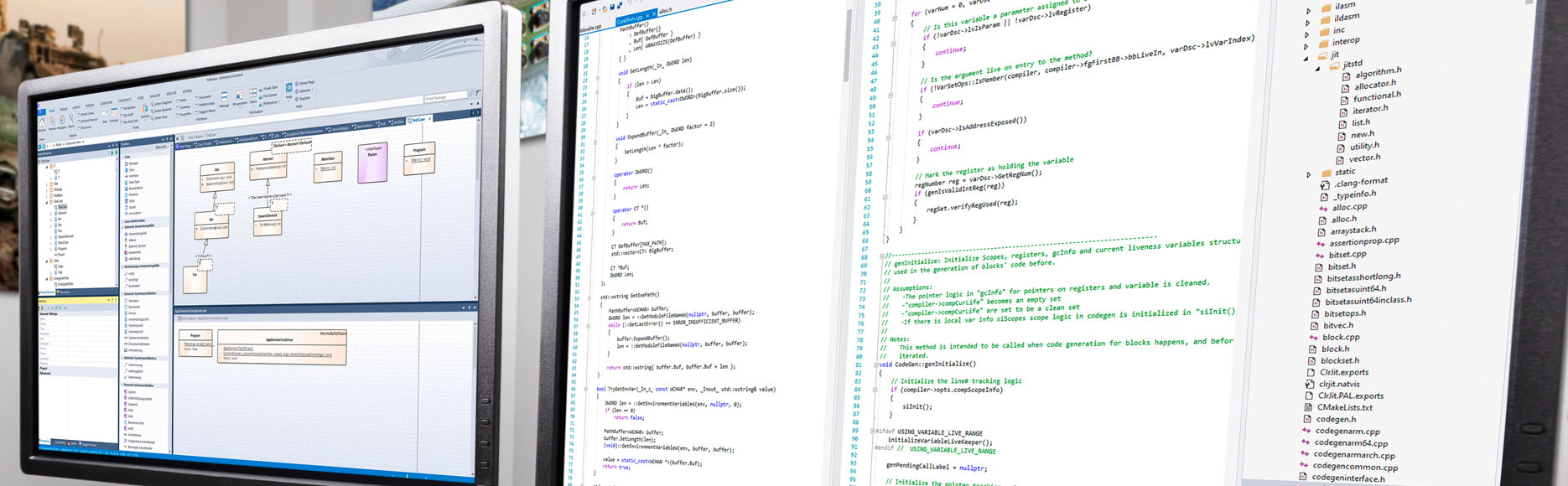 Screens show programming code