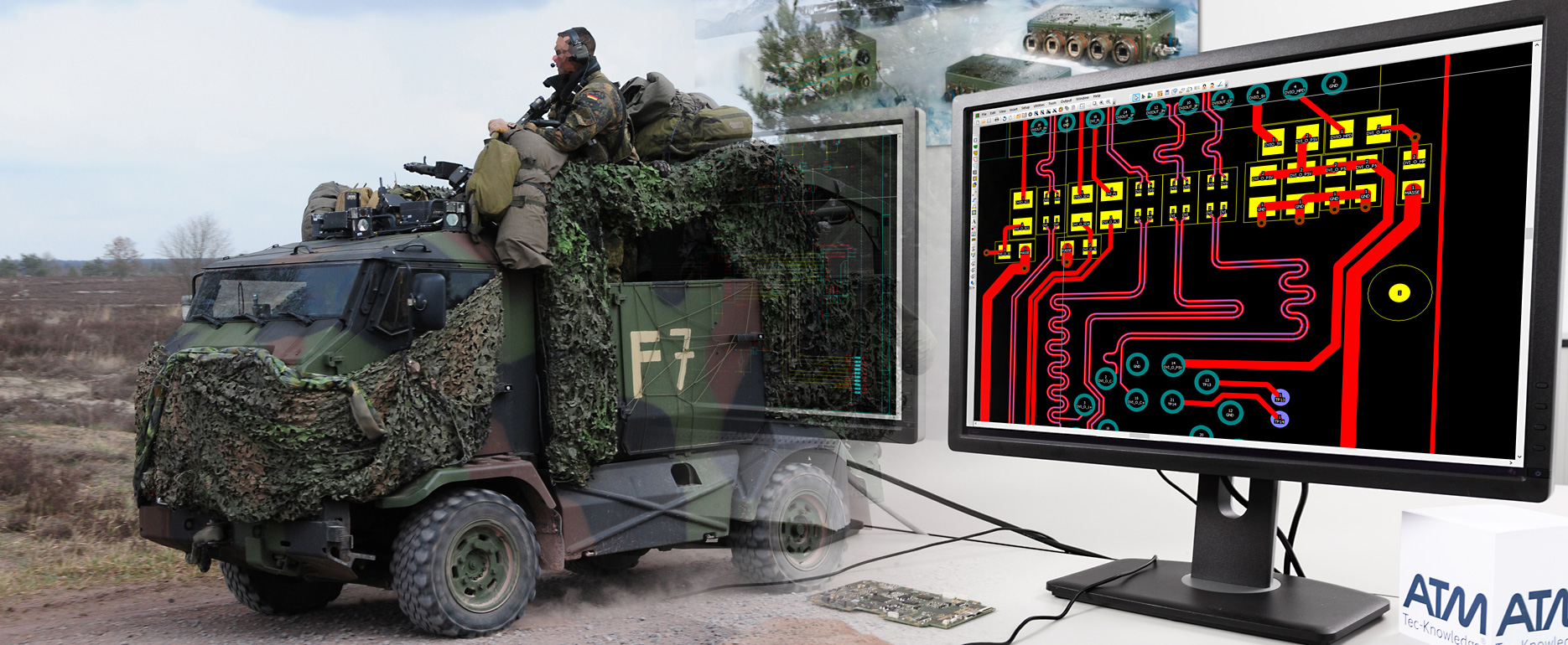 MUNGO transportiert Soldaten und Computermonitor mit Schaltungslayout